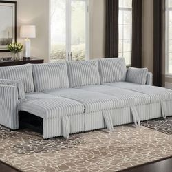 3pcs Sectional Sofa w/2pulloutchaise, usb connection & pulloutbed