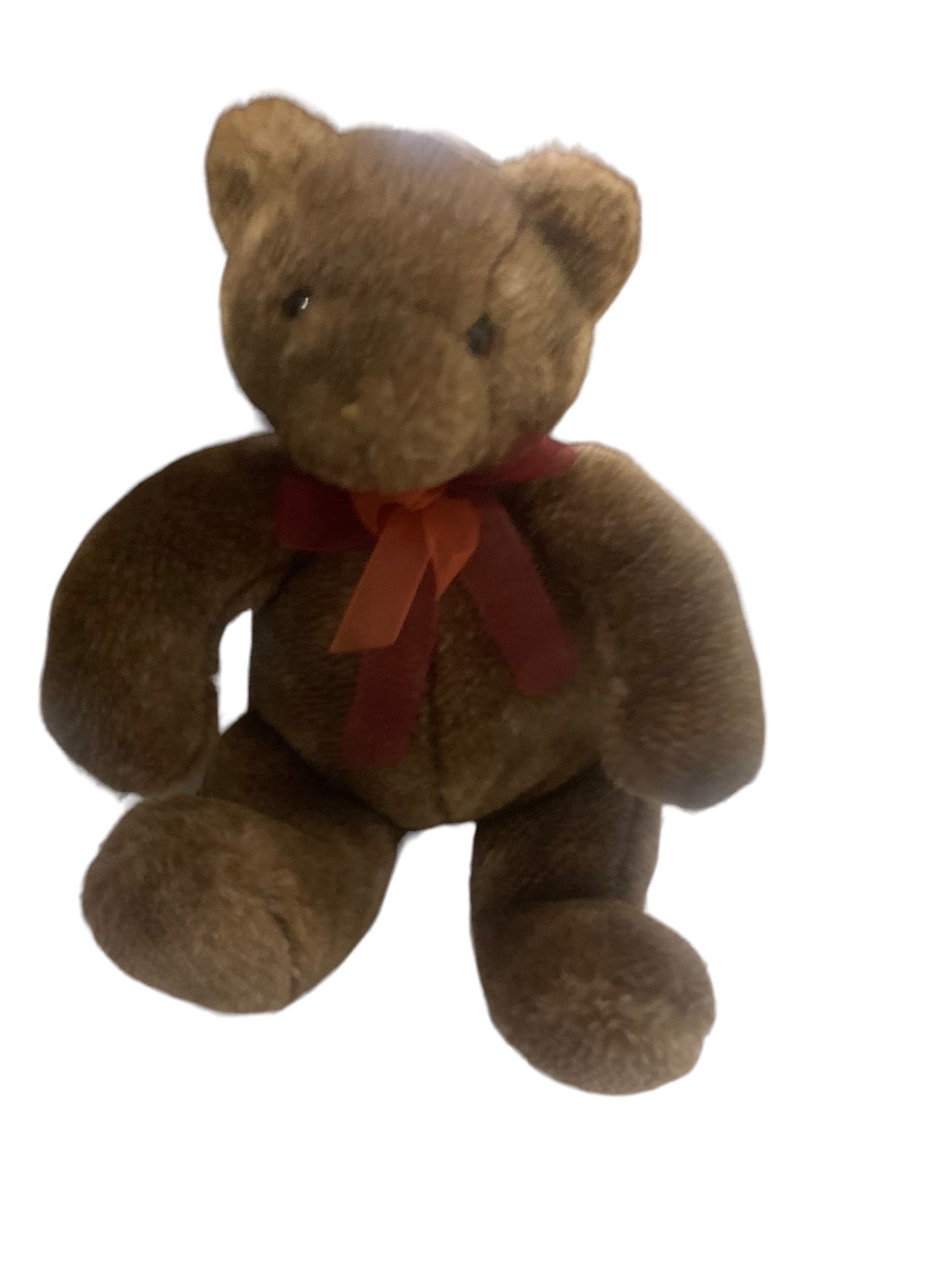 Vintage Commonwealth Teddy Bear Plush 10” Soft Toy Brown Bow Ribbon Winter Rare.