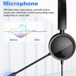  USB Headset with Microphone for PC Noise Cancelling in-Line Audio Mute Controls Office Headset Wired Computer Headset with Microphone for Laptop, Zoo
