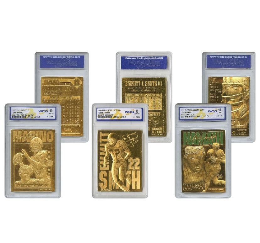 Set of 3 NFL 23K Gold Cards - DAN MARINO / EMMITT SMITH / JOE NAMATH Gem-Mint 10