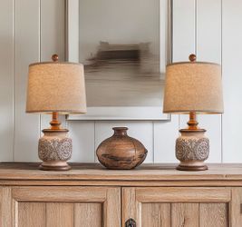 Vintage Table Lamps Bedside Lamp Set of 2 for Bedroom Living Room 18.75" Retro Farmhouse Floral Nightstands Lamps Resin