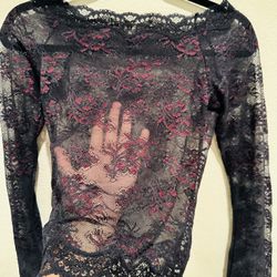 Sheer Lace Vintage Off Shoulder Top 