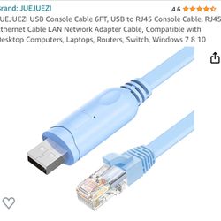 USB Console Cable 6FT, USB to RJ45 Console Cable, RJ45 Ethernet Cable LAN Network Adapter Cable, Compatible with Desktop Computers, Laptops, Routers, 