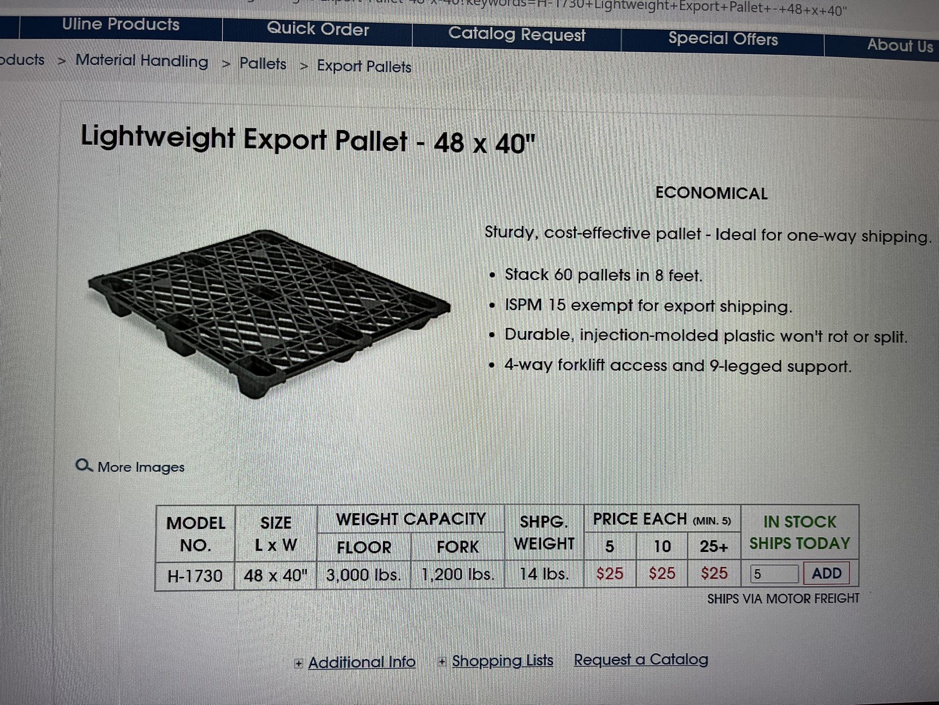 Uline Light Weight Plastic Pallet