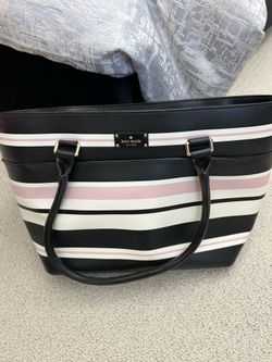 Kate Spade black, white, and pink striped tote bag