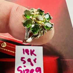 14K Solid Gold Wedding Ring Lemon Citrine and Diamonds 💎 Stones 5Gr Size 9