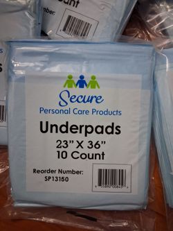 9 Packs Secure Underpads 23"x36" (90 Total) - Brand New Sealed