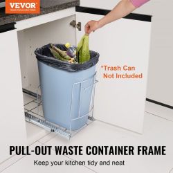VEVOR Removable Trash Can, Adjustable for Cans up to 9 x 19.5 Inches, Bin Not Included, Undermount Kitchen Trash Can with Slide and Handle, Requires a