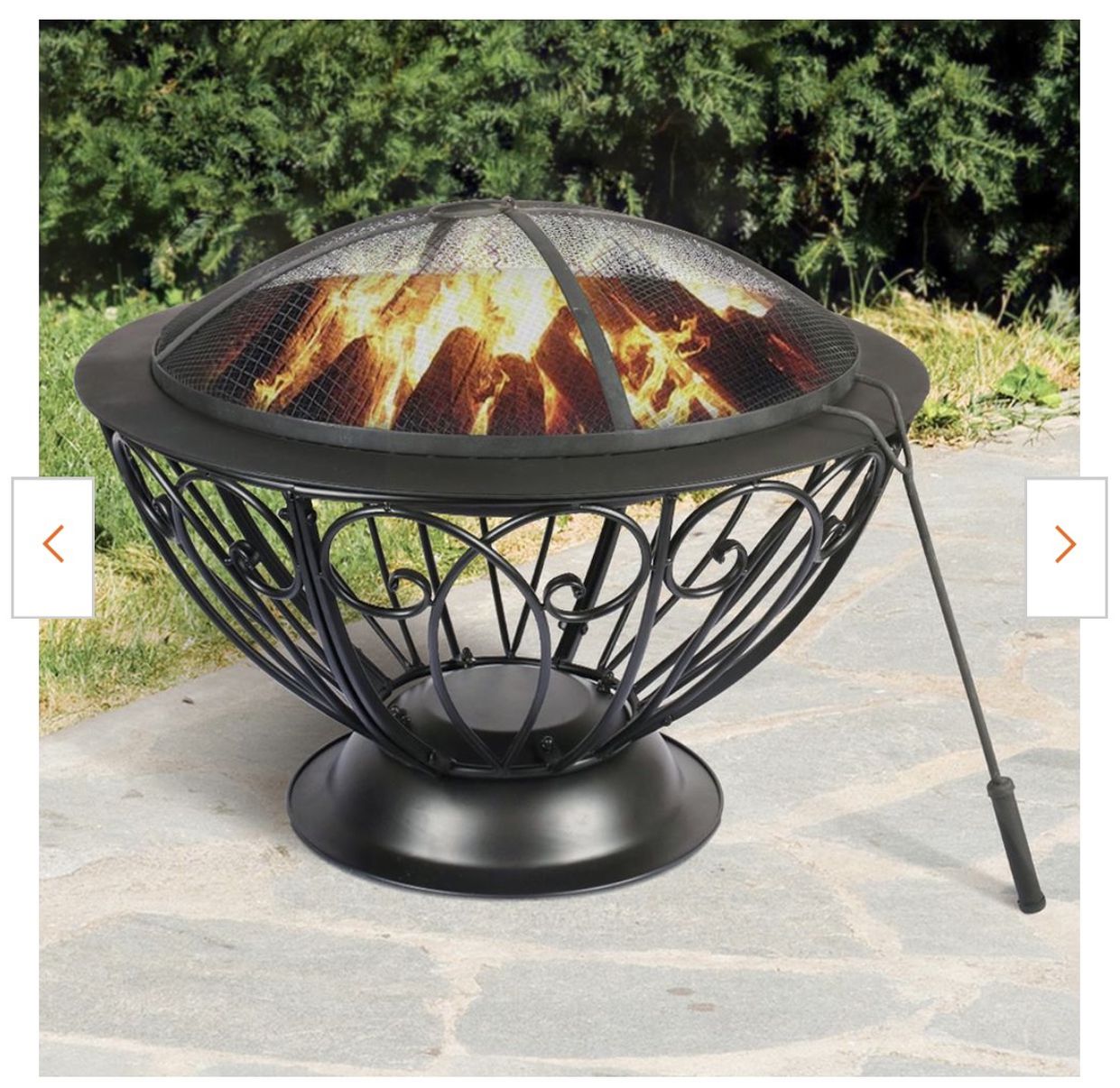 NEW！28.5 in. x 20.9 in. Round Metal Wood Burning Fire Bowl BBQ Grill Outdoor Fire Pit with Mesh Spark Screen Cover