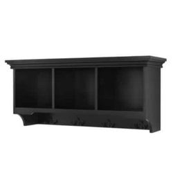 STYLEWELL Black Wood Floating Cubby Wall Shelf With 4 Hooks