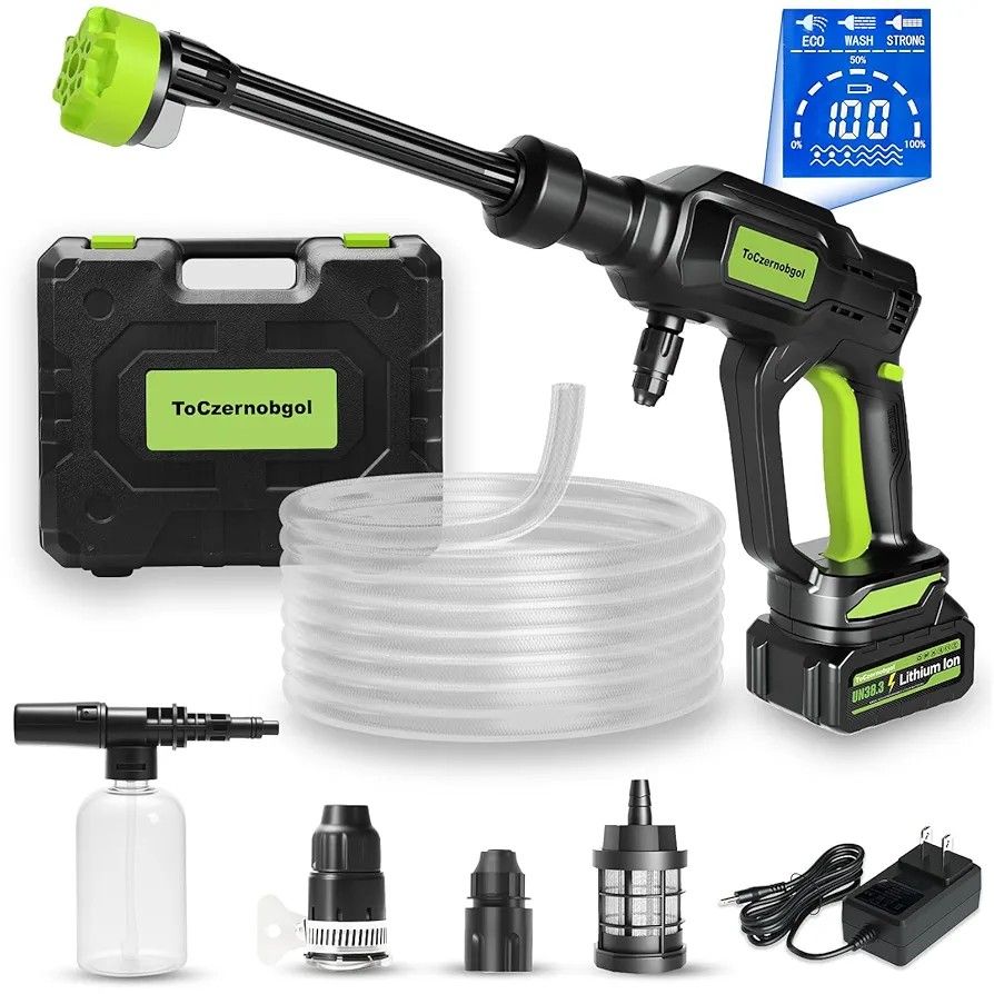 Cordless Portable Pressure Washer, 4.0Ah Battery-Powered Handheld Power Cleaner with 1200 PSI Brushless Motor, 6-in-1 Nozzle & 3-Speed Settings, LCD D