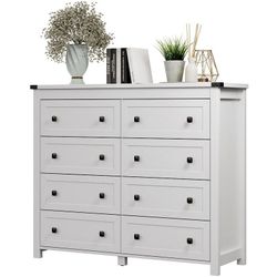 White 8-Drawer Dresser with Black Square Pulls - Modern Bedroom Storage