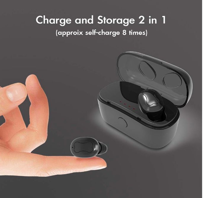 Brand New in Box Bluetooth Headphones Wireless Mini Bluetooth Earbuds Charging Case V5.0 Microphone Bluetooth Headset One Piece- Black