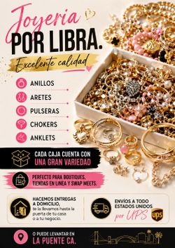 💎 Venta de Lotes de Joyería 💎  Cajas de 30 libras. ¡Más de 1100 piezas por caja!  Incluye: ✨ Collares ✨ Aretes ✨ Pulseras ✨ Anillos  Todo nuevo y en