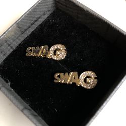 Set of Gold-Plated Diamond-Studded Earrings