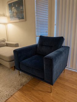 Oversized Navy Velvet Arm Chair - Modern Statement Accent Chair
