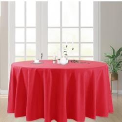 Round Tablecloth 72 Inches Red Table Cloth Stain and Wrinkle Resistant Washable Polyester Fabric Table Cover for Party, Wedding and Banquet Decoration