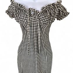 Missguided Black White Gingham Off Shoulder Mini Bodycon Dress Ladies M New
