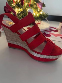 Red Suede Espadrille Wedge Sandals