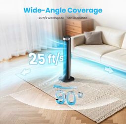 Tower Fan for Bedroom, 26 ft/s Velocity Fans that Blow Cold Air 28dB Quiet Floor Fan, 4 Modes 6 Speeds, 90° Oscillating, Remote & LED Touch Control, 1