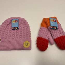 NEW Lego x Target Toddler Pink Beanie And Matching Multi-Color Mittens / Gloves 