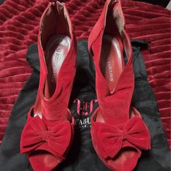 Red Velvet Red Platform HeelsBeautiful red velvet platform heels.

Size 8.5