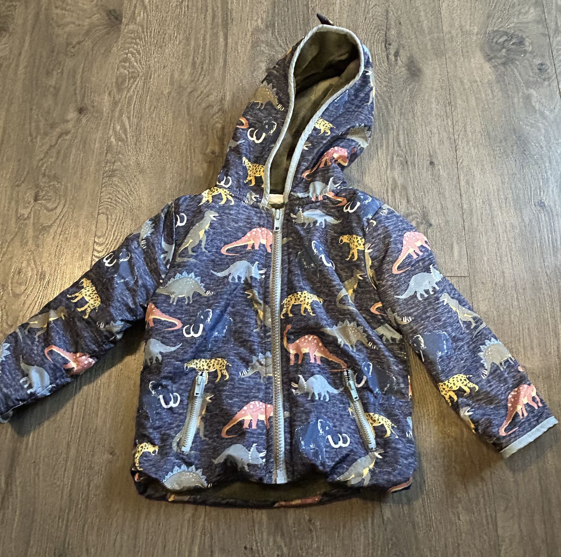 Mick Mack Boys Hooded Jacket Coat Dino Print Fleece Lined Gray Size 2T