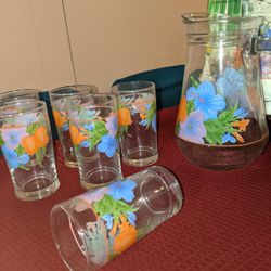 Vintage Vibrant Floral Drinking Glass Set 

