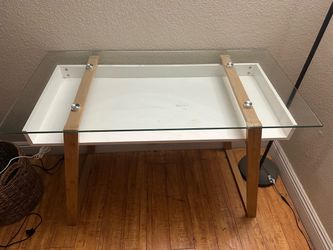 Glass Top Desk with Wood Legs