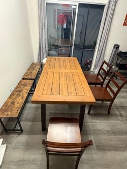 Dining Table Set with 6 Chairs & 2 Benches – $90