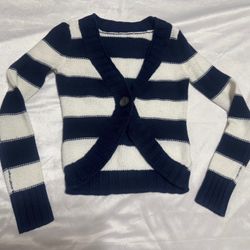 Small blue white striped knit crop top sweater cardigan y2k Emo Nautical jjacket