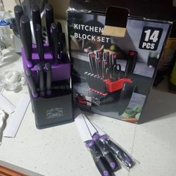 Kitchen Knife Block Set 14 Pcs Purple Brand New