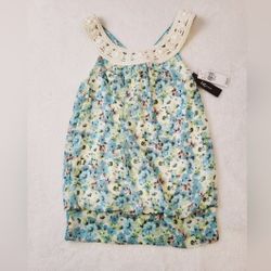 IZ Byer Pastel Blues and Greens Floral Top Women's Size Small NWT