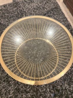 Round Glass Coffee Table — Gold Sunburst Base