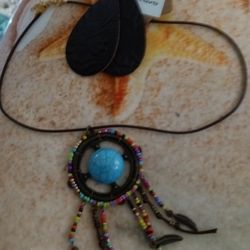 Boho Necklace And Leather Earrings