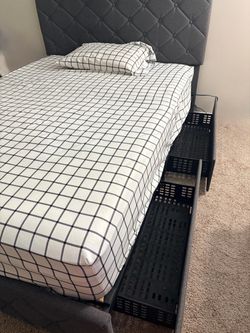 MOVING SALE MUST GO SOON , Upholstered Bed Frame with Headboard & Storage Drawers