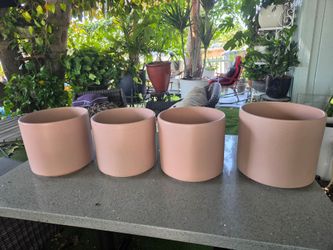 Set of 4 Pink Ceramic Cylinder Plant Pots