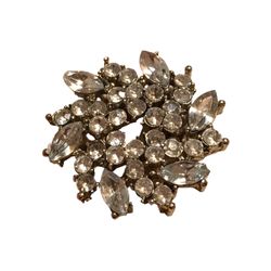 Vintage Rhinestone Swirl Brooch Pin Pendant Silver Tone