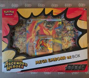 2 Available. Ascended Heroes, Mega Emboar ex Box, New Factory Sealed, $50