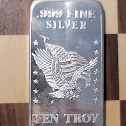 1981 Ten Troy Ounces  .999 Fine Silver Bar 