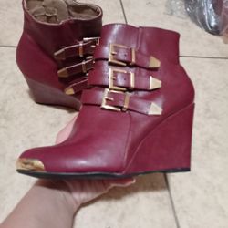 Red Wedge Boots Size 6.5