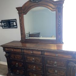 Cherry Wood Dresser/Mirror + End Table