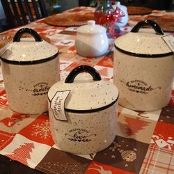 White Ceramic Kitchen Canisters Set Of 3