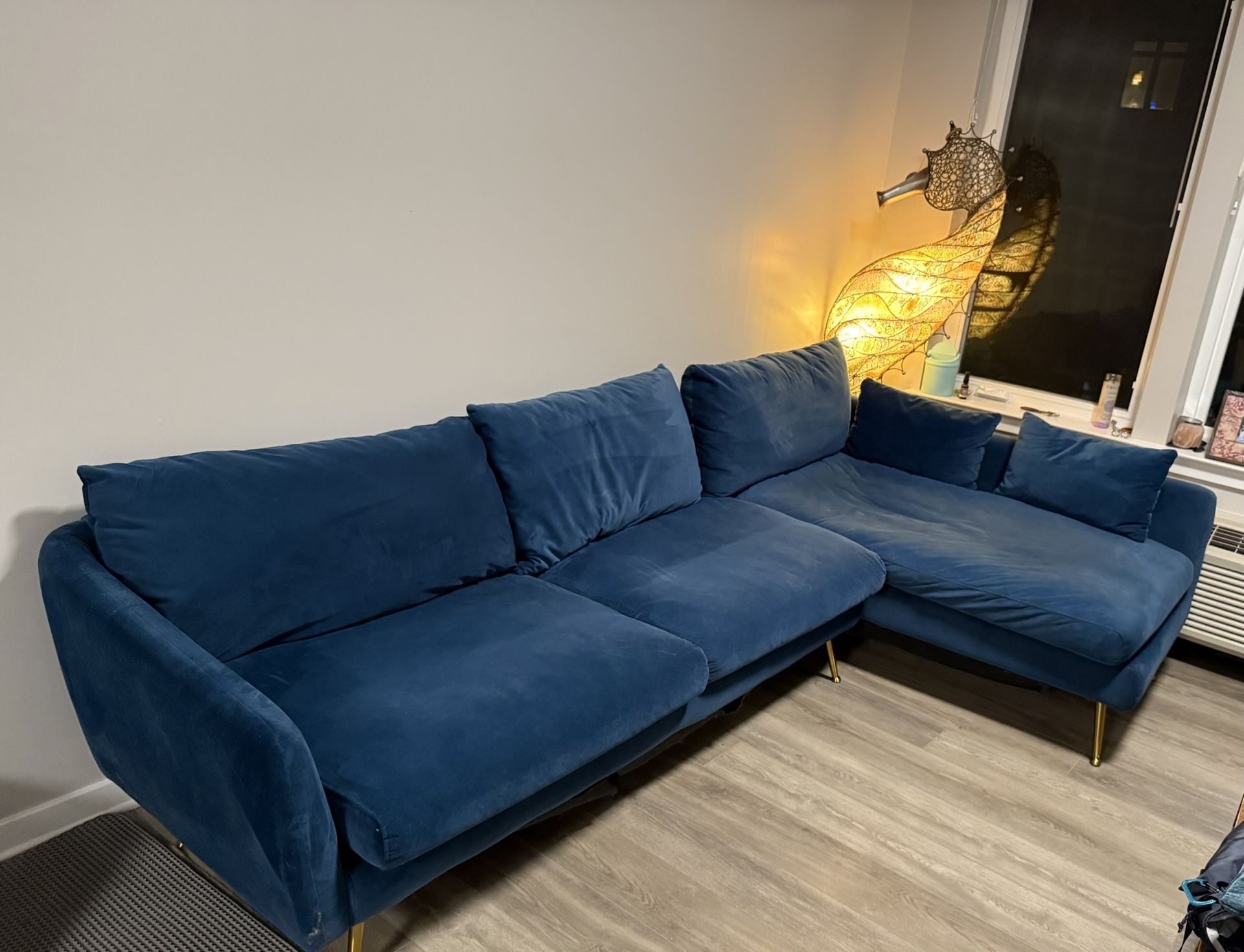 Blue Velvet L-shaped Sectional Sofa