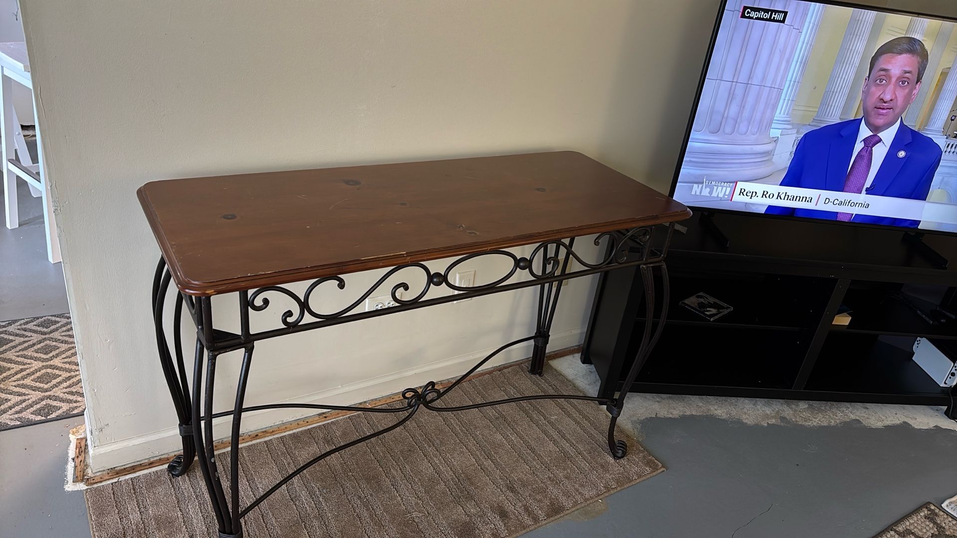 Wood Top Table On Iron Legs