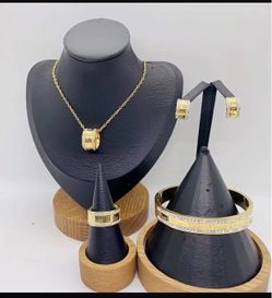 Dior-Inspired Gold-Tone Crystal Jewelry Set – Stainless Steel