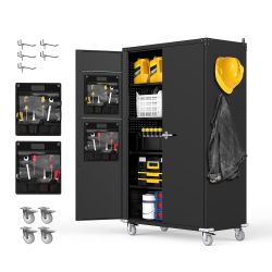 Reykilor Tall & Wide Metal Garage Storage Cabinet with 4 Adjustable Shelves, 43''W x 22''D x 72''H with Wheels & Pegboards, Heavy Duty Lockable Garage