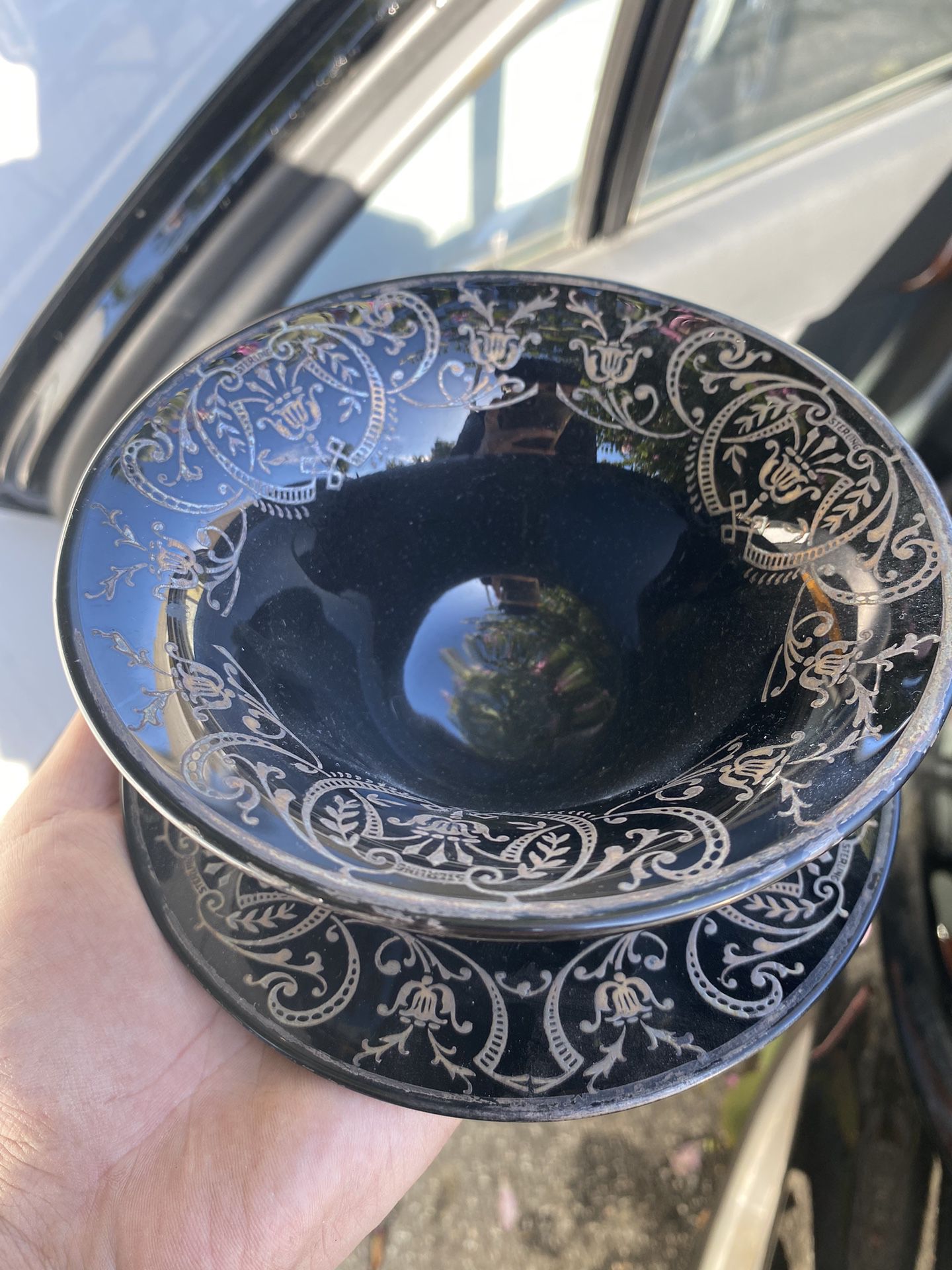 Vintage Sterling Black Amethyst Bowl And Plate