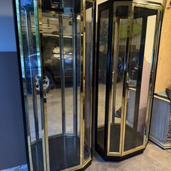 Two Stunning Vintage Black and Gold Display Cases