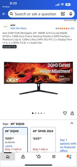 ACER 49” Gaming Monitor